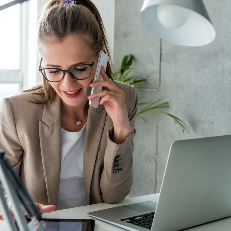 woman using crocker communications mobile app