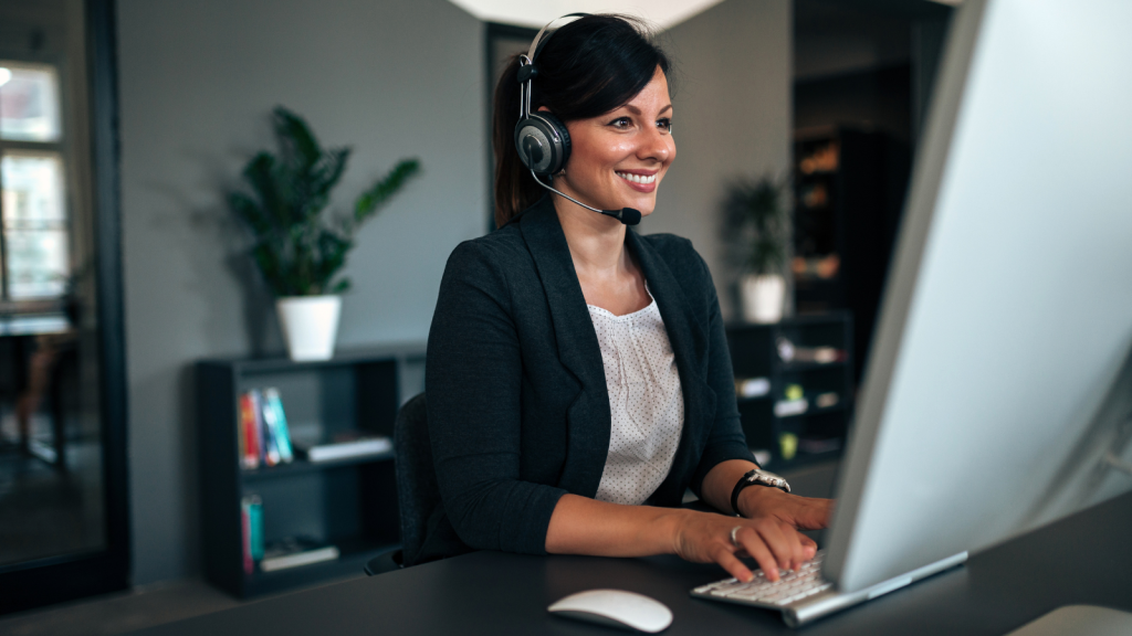 business woman using hosted phones