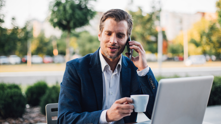 businessman with hybrid work model